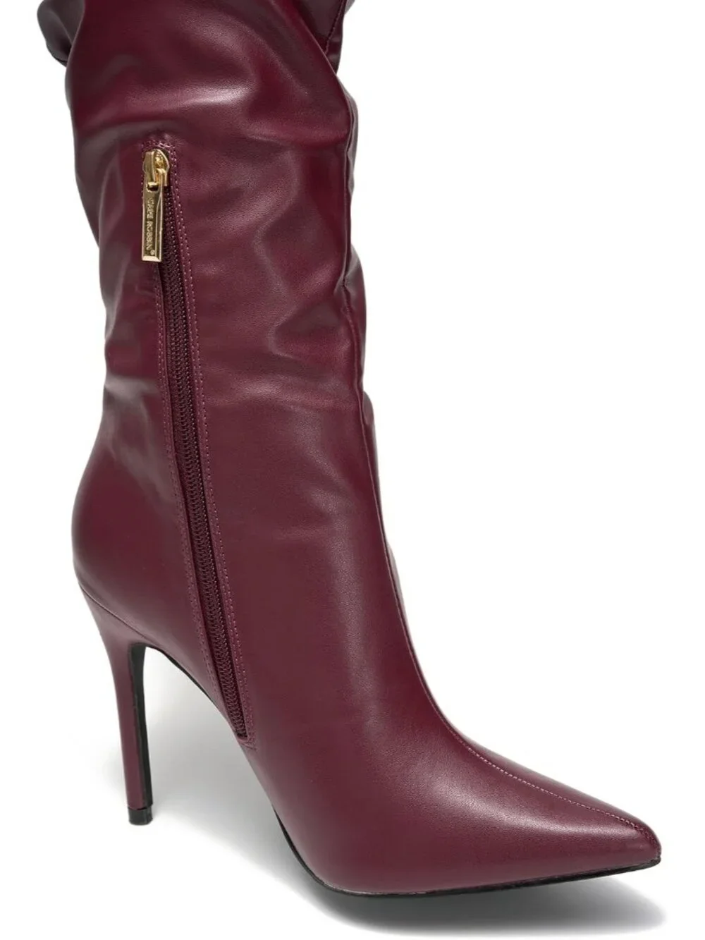 Women Burgundy Pointed Toe Thigh High Stiletto Heels Slouchy Over-the-Knee Boot
